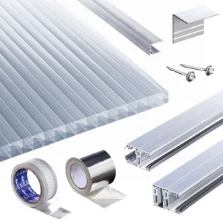 Terrassendach-Set | Polycarbonat Stegplatten | Heatbloc Stegplatte | Thermoverlegeprofil | 25 mm | opal-weiß