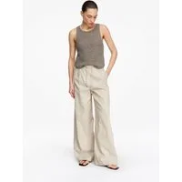comma Chinos Hose Melierte Wide-Leg-Hose aus Leinenmix mit Gürtel-Detail