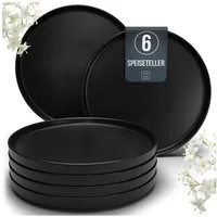 PURE LIVING INTERIOR DESIGN Geschirr-Set Pure Living Speiseteller 6er 26cm »Manhattan«, Steingut Schwarz, 6 Personen, Steingut, Urbanes Matt-Schwarz Design, Klare moderne Formen, Massives Steingut …