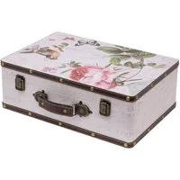HMF Aufbewahrungsbox Handgefertigter Vintage Koffer aus Holz, Deko Koffer, Geschenkkoffer im Rosen Design, 38 x 26 x 13 cm