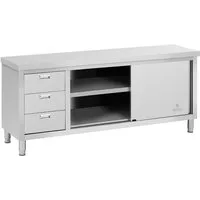 Royal Catering Arbeitstisch 200 x 60 cm Arbeitsschrank Edelstahltisch Schiebetüren 3 Schubladen
