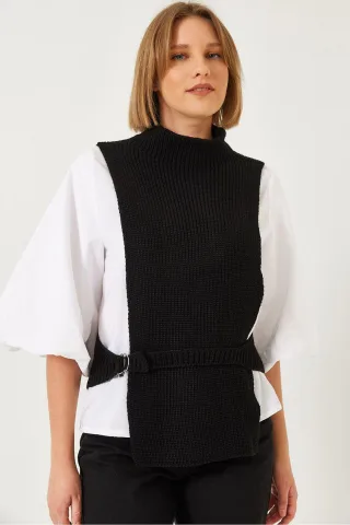 Strukturierter Ripp-Turtleneck-Top mit Schleife