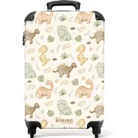 NoBoringSuitcases.com© Kinderkoffer Dino-Muster in Pastellfarben 55x35x20cm, 4 Rollen, Handgepäck Koffer, Hartschalenkoffer Kinder, Reisekoffer Jungen