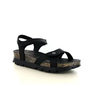 Panama Jack Damen-Keil-Schwarze Leder-Plattformsandalen – Sulia B2
