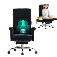 UEV Bürostuhl Ergonomisch mit Fußstütze Verstellbarer Kopfstütze (mit klappbare Armlehnen, verstellbarer Kopfstütze bis 226kg), Verstellbare Kopfstütze bis 90°, Verstellbare Rückenlehne bis 150°