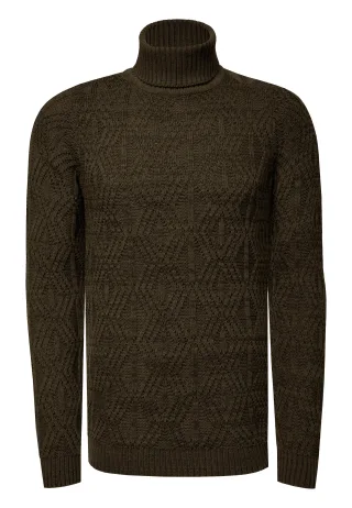 Melierter Grobstrick Rollkragen-Pullover