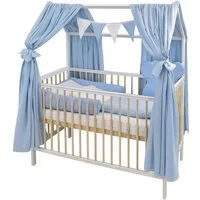 Baby-Delux Komplettbett Hausbett Babybett Komplettset Waffelpique Musselin, 12-tlg., Kinderbett 60x120 cm weiß Natur, Bettset verschiedene Designs