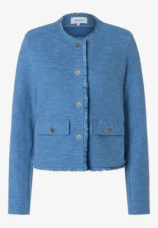 MORE & MORE - Jerseyjacke mit Fransenkante blau - Gr. - 44