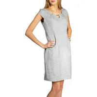 Caspar Sommerkleid SKL020 knielanges Damen Sommer Leinenkleid mit eleganter Metallspange Luftig leicht, figurumspielende Form, mit seitlichem Jersey-Einsatz