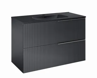 Cosmic Wish Unterschrank 2 Schubladen mit Keramik-Waschbecken , schwarz matt, WJC780M4100108 WJC780M4100108