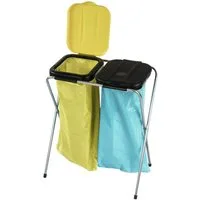 Nölle Müllsackständer, Abfallsammler 2 x 120 l mit Deckel schwarz/gelb