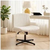 HOMCOM Bürostuhl höhenverstellbar Drehstuhl Schneidersitz-Stuhl mit Leinenoptik (Homeoffice Stuhl, 1 St), bis 120 kg belastbar, für Arbeitszimmer, Schlafzimmer Cremeweiß