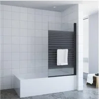 AQUABATOS Badewannenaufsatz Eck Glas schwarz ohne Bohren mit Handtuchhalter 1 teilig 80x140cm, 5 mm Einscheiben-Sicherheitsglas (ESG) mit Nanobeschichtung, schwarze Optik, Bohren/ohne Bohren, mit Handtuchhalter