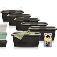 Hausfelder Wäschekorb Wäschewanne 58x37x25cm (Anthrazit-Schwarz, 6 Wannen, 35 l) (Set, 6 St., 6 x Wäschewanne), mit klappbaren Henkeln, mit Griffen, 35 Liter