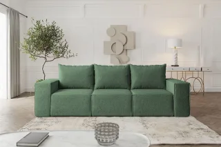 Sofa Designersofa ESTELLE 3-Sitzer mit Schlaffunktion in Stoff Abriamo Grün