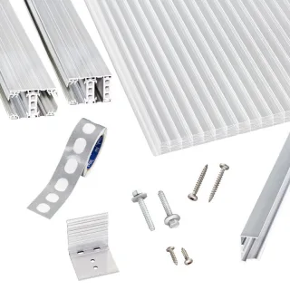 Polycarbonat Stegplatten | Terrassendach-Set | Thermo Alu Verlegeprofil | 25 mm | opal-weiß