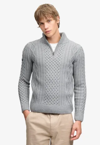Superdry - Jacob Cable Strickpullover mit Reißverschluss mittelgrau - Gr. - L