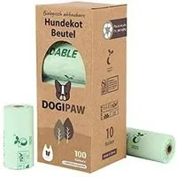 XLYNE Hundekotbeutel DOGIPAW Hundekottüten, 100 Beutel (10 10er Rollen) + Gratisspender, umweltfreundlich (kein Plastik), extra dick, wasserfest, mit Schlaufen