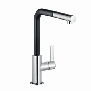 Kludi L-INE S Spültisch-Einhandmischer seitl. Steue herausziehbarer Auslauf chrom/schwarz ma, 408518 408518775