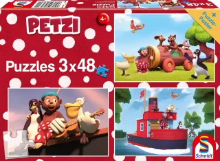 Schmidt Spiele Puzzle 56231 Petzi Auf ins Abenteuer 3x48 Teile Kinderpuzzle bunt