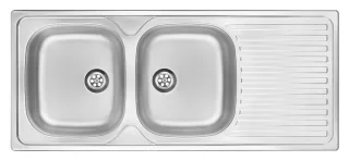 Neuesbad 2-Becken Spüle mit Abtropffläche, DECOR, 1165x500x140, 2'' mit Zubehör NB1DEZEU32101