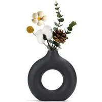 TUWENA Tischvase Handmade Vase Für Pampasgras, Donut Keramik Vase, Runde Matte Vasen, Vase Nordic Ring Modern Deko, Wohnzimmer Vasen Für Dekoration Geschenk