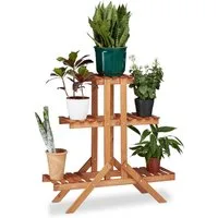 relaxdays Blumenständer Blumentreppe 3 Ebenen, Honigbraun