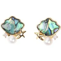 MayTree Ohrstecker-Set Ohrringe Abalone Perle Seestern (2-tlg), 18K vergoldet, S925 Silberstecker vergoldet