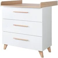 roba® Wickelkommode Leon - aus Holz - in Weiß mit Dekor Othello Eiche - 3 Schubladen, mit Vollauszug - Füße & Griffe aus Massivholz