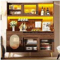 Celya Küchenbuffet Buffetschrank Landhaus mit LED und Lochwand (145x39x171cm, 5 Türen und 1 Schublade) vielseitig einsetzbar in Küche, Esszimmer oder Wohnzimmer