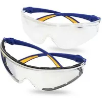 S&R Arbeitsschutzbrille COMFORT-Line, kratzfestes Polycarbonat, stoßfest, EN 166, (Set, 2St., 2 bequeme Sicherheitsbrillen + Schutzhülle und Tuch), verstellbare Bügel, transparent, EN 166, UV 400 Schutz