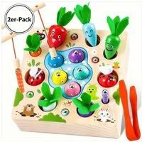 POPOLIC Lernspielzeug Karotten Steckspiel Holz, Magnetische Angelspie, Montessori Spielzeug (2-St., Holzspielzeug Motorikspielzeug), Geschenk für Junge und Mädchen ab 1 2 3 Jahre