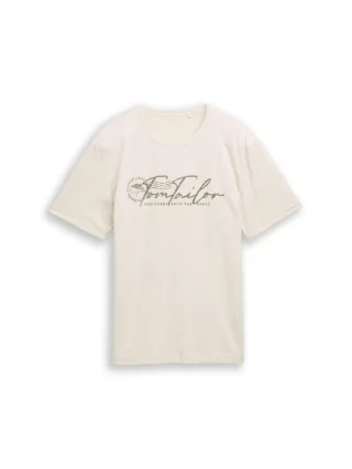 Tom Tailor - T-Shirt mit Logo-Print braun - Gr. - M