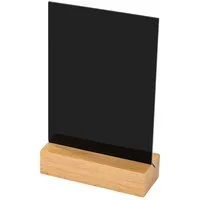 HMF Standtafel Acryl Tischaufsteller im DIN A6 Hochformat mit massivem Holzfuß, (1-tlg), aus Eiche, abwischbare Tafel zum Beschriften, T-Aufsteller, Schwarz
