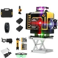 Insma Laserwasserwaage 4D 16 Linien Laser Level 3° Selbstnivellierend, (mit Stativ und 2x 1200mAh Akku, 3 x 360° Laser Level, Grün/Rot/Blau/Lila Laserfarbe), IP54 wasserdicht, für Innenbau, Fliesen & Holz