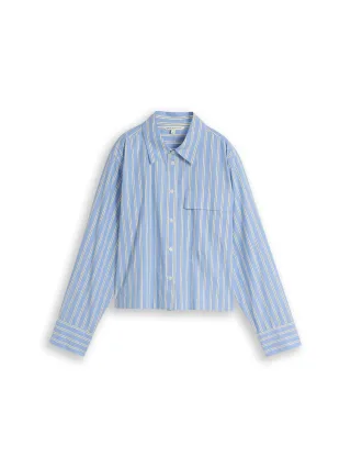 Denim Tom Tailor - Boxy Fit Hemdbluse aus Baumwolle blue white vertical stripe - Gr. - S