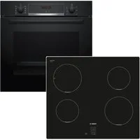 BOSCH Induktions Herd-Set Einbauherd Backofen Teleskopauszug + Induktionskochfeld autark 60cm, mit 1-fach Teilauszug