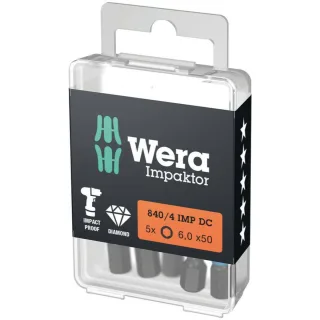 Wera 840/4 IMP DC Hex-Plus DIY Impaktor Bits, 6 x 50 mm, 5-teilig - 05057646001