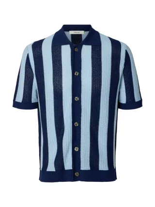Selected - Polo Cardigan mit Streife - Slhshane blau - Gr. - L