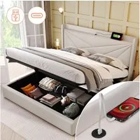 TavilaEcon Boxspringbett Einzelbett mit Stauraum und USB Typ C Ladefunktion