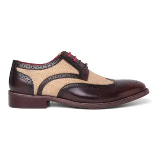 Justin Reess Herren-Brogue-Schuhe aus braunem Leder mit Canvas-Details – Cole