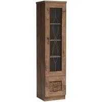 Lomadox Vitrine TEORA-161 in Lefkas Eiche Oak braun Metallgriffe Glastür 46x190,5x44 cm