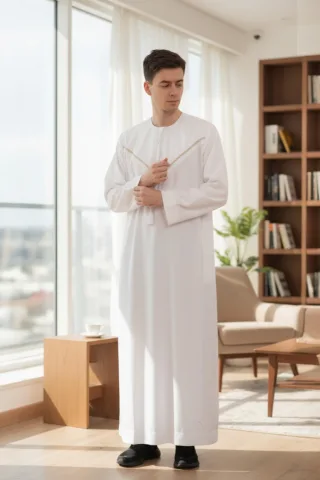 Herren Weiße Eid Marokkanische Thobe Robe Djellaba Ramadan Eid Jubba LFS- HM10