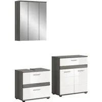 welltime Badmöbel-Set LUCCA, 3-teilig, hochwertige MDF Front, (Set, 3-St., best. aus: Waschbeckenunterschrank, Spiegelschrank und Midischrank), Badkombination, Bad-Möbel, Badezimmer, Kombination, Kombi