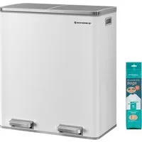 SONGMICS Mülleimer 2 Fächer, Mülltrennsystem, Treteimer, Abfalleimer Küche, 15 Müllsäcke, 2x30L, Inneneimer aus Kunststoff, Klappdeckel, Softclose, luftdicht