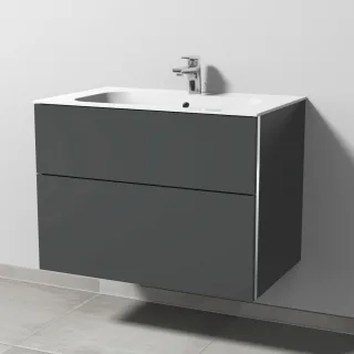 Sanipa 3way Keramik-Set Finion Keramik-Waschtisch und Unterbau mit 2 Auszügen, Anthrazit-Matt BR40022