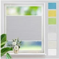 OUBO Plissee Faltrollo Ohne Bohren, Lichtschutz, Klemmträger,Easyfix, Lichtschutz, verspannt, Klemmfix, Jalousie für Fenster & Tür