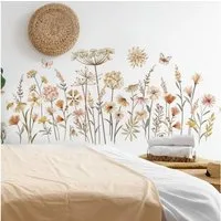 BlingBin Wandtattoo Boho Wandaufkleber Wildblume Löwenzahn Schmetterlinge Löwenzahn (1er Set, 1 St., 1pcs), Wandsticker Schlafzimmer Wohnzimmer Sofa Hintergrund Wanddeko