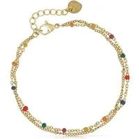 Made by Nami Edelstahlarmband Zweireihiges Armband Damen Gold aus Edelstahl mit bunten Perlen, 20 + 5 cm Länge Wasserfest Chakra Schmuck Bunt