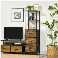 HOMCOM Kommode Sideboard mit 3 Schubladen aus Stoff, Regal und Griff (Regal und Griff, 1 St., Aufbewahrungsschrank mit Industrial Design), für Wohnzimmer Rustikal-Braun